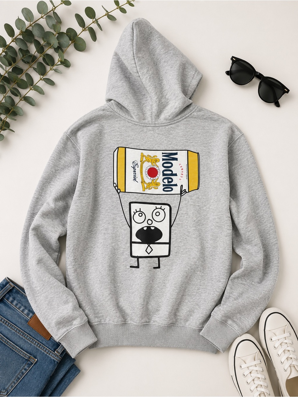 ModelCo Light Gray Crewneck Sweatshirt with Playful Can Graphic